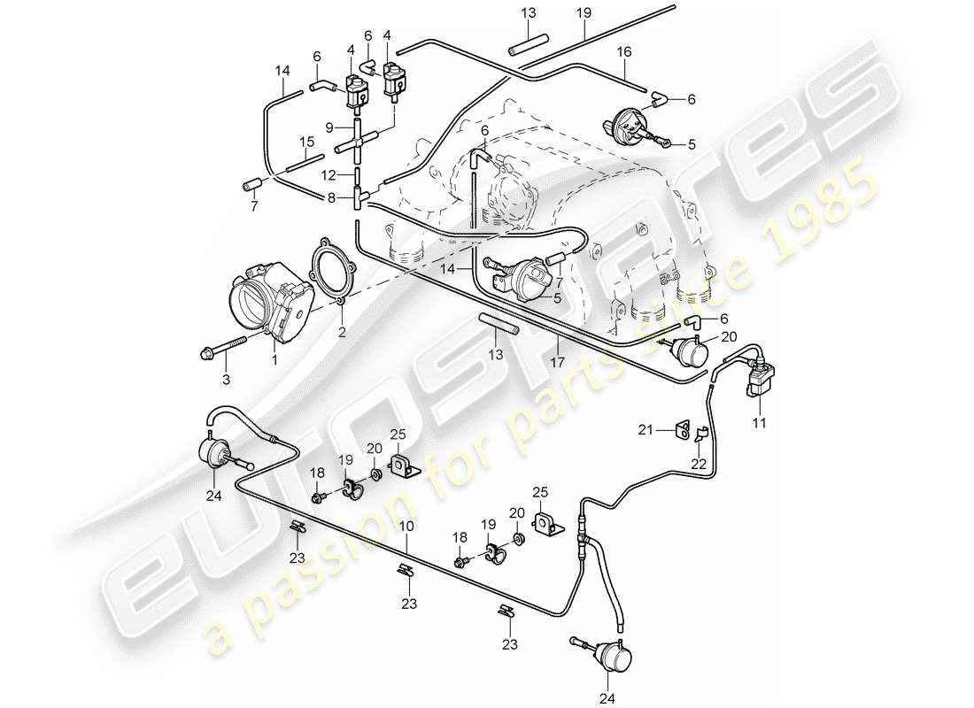 porsche 2011 (997-2 gt3) diagrama de piezas del cuerpo del acelerador