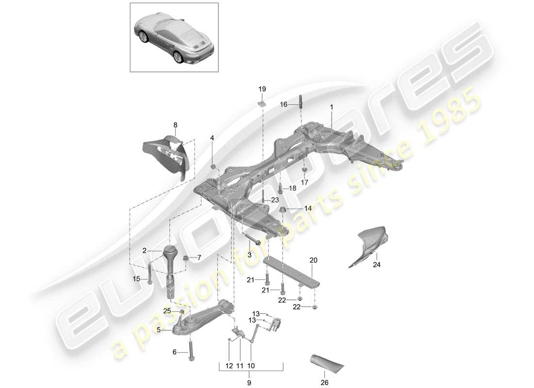 porsche 2017 (991-2 turbo) travesaño diagrama de piezas