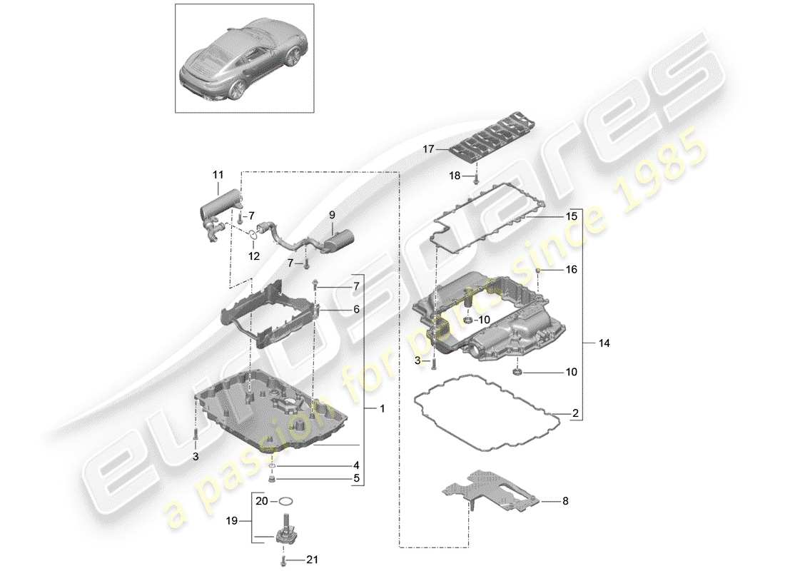 porsche 2017 (991-2 turbo) colector de aceite diagrama de piezas