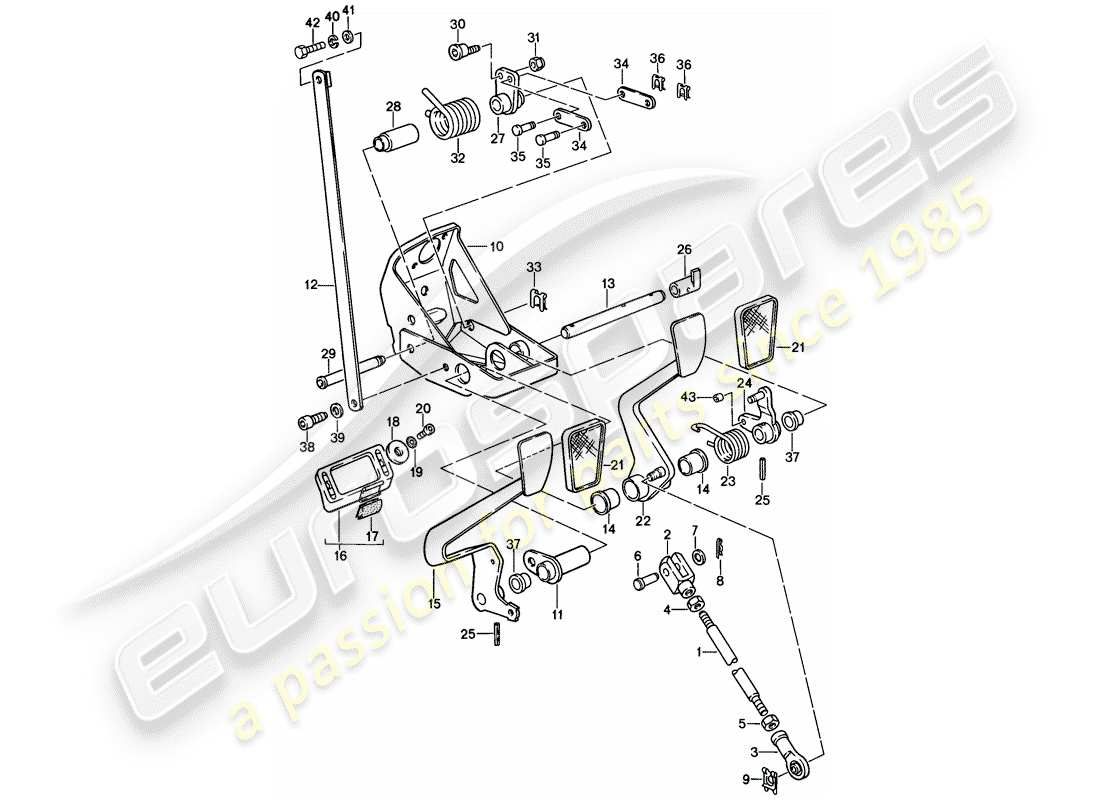 porsche 1989 (911) pedales diagrama de piezas