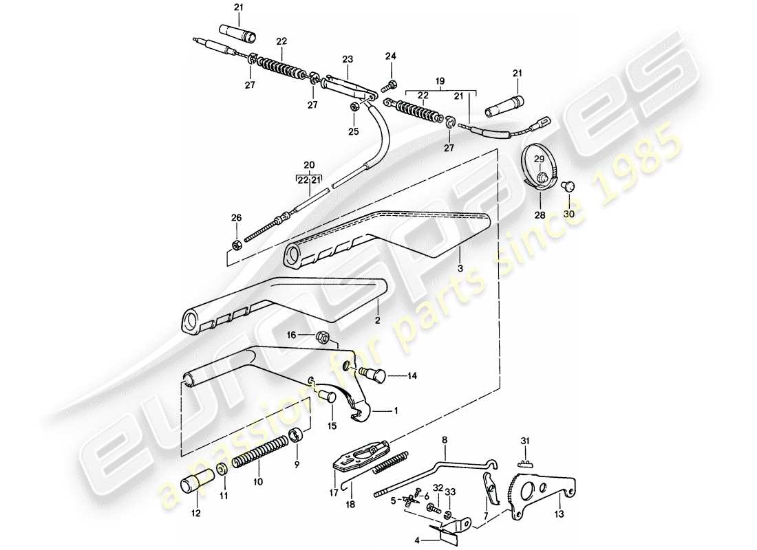 porsche 1986 (944) palanca de freno de mano diagrama de piezas