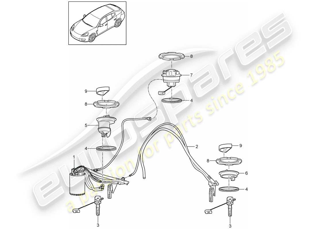 porsche 2011 (panamera 970) diagrama de piezas del tanque de combustible