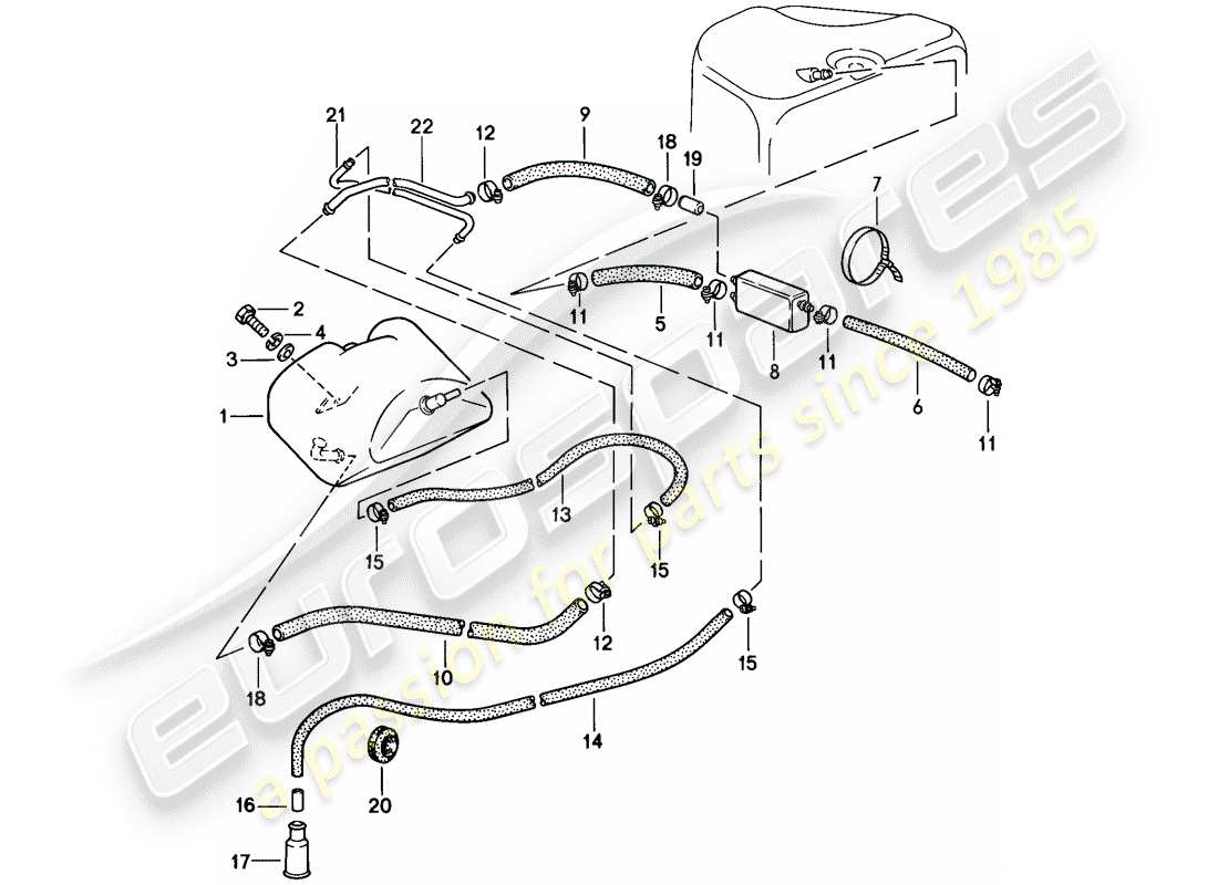 porsche 1985 (911) ventilación del tanque diagrama de piezas