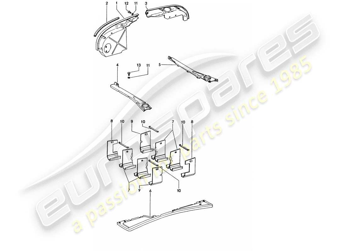 porsche 1974 (914) cubierta del motor - conducto de aire diagrama de piezas