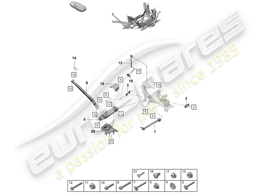 porsche 2020 (718 boxster spyder) diagrama de piezas del enlace superior