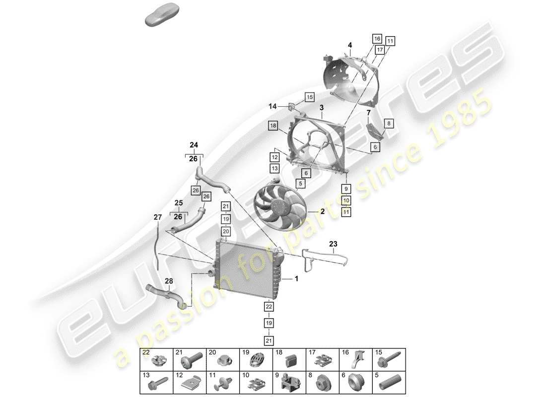 porsche 2020 (718 boxster spyder) diagrama de piezas del radiador