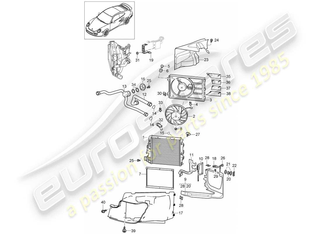 porsche 2012 (997-2 turbo / gt2 rs) refrigeración por agua 3 diagrama de piezas