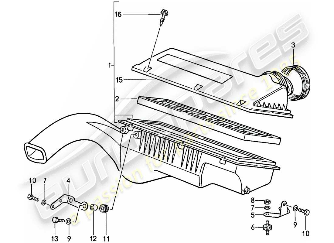 porsche 1986 (944) sistema de limpieza de aire diagrama de piezas