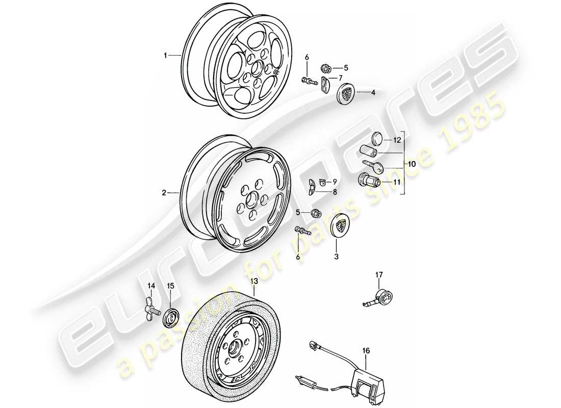 porsche 1986 (944) rueda de disco - d - mj 1987>> diagrama de piezas