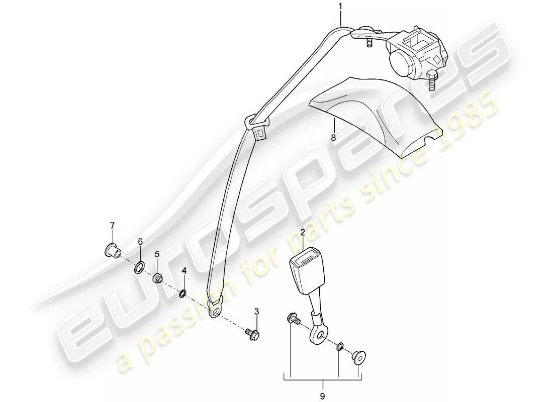 porsche 2006 (carrera gt) cinturón de seguridad - 3-point automático. diagrama de piezas del cinturón de seguridad