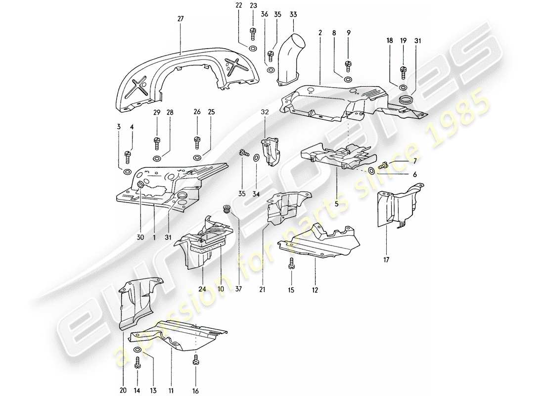 porsche 1970 (914) cubierta del motor - conducto de aire diagrama de piezas