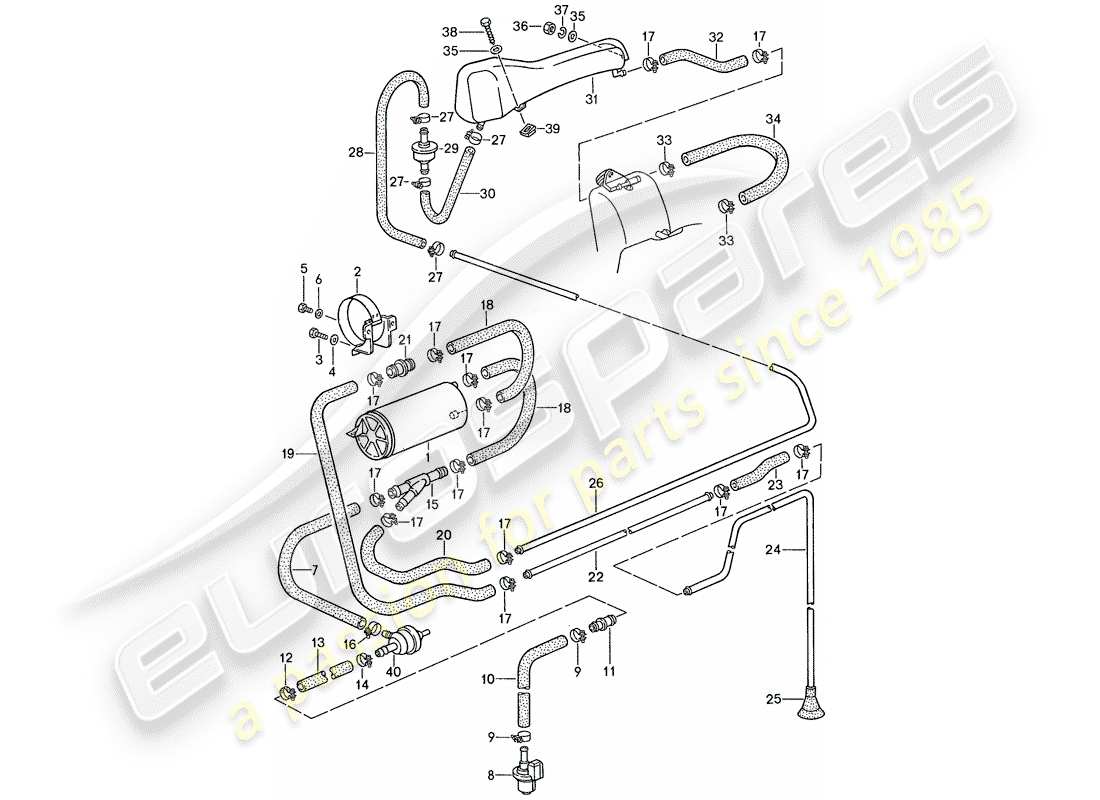 porsche 1988 (928) ventilación del tanque diagrama de piezas