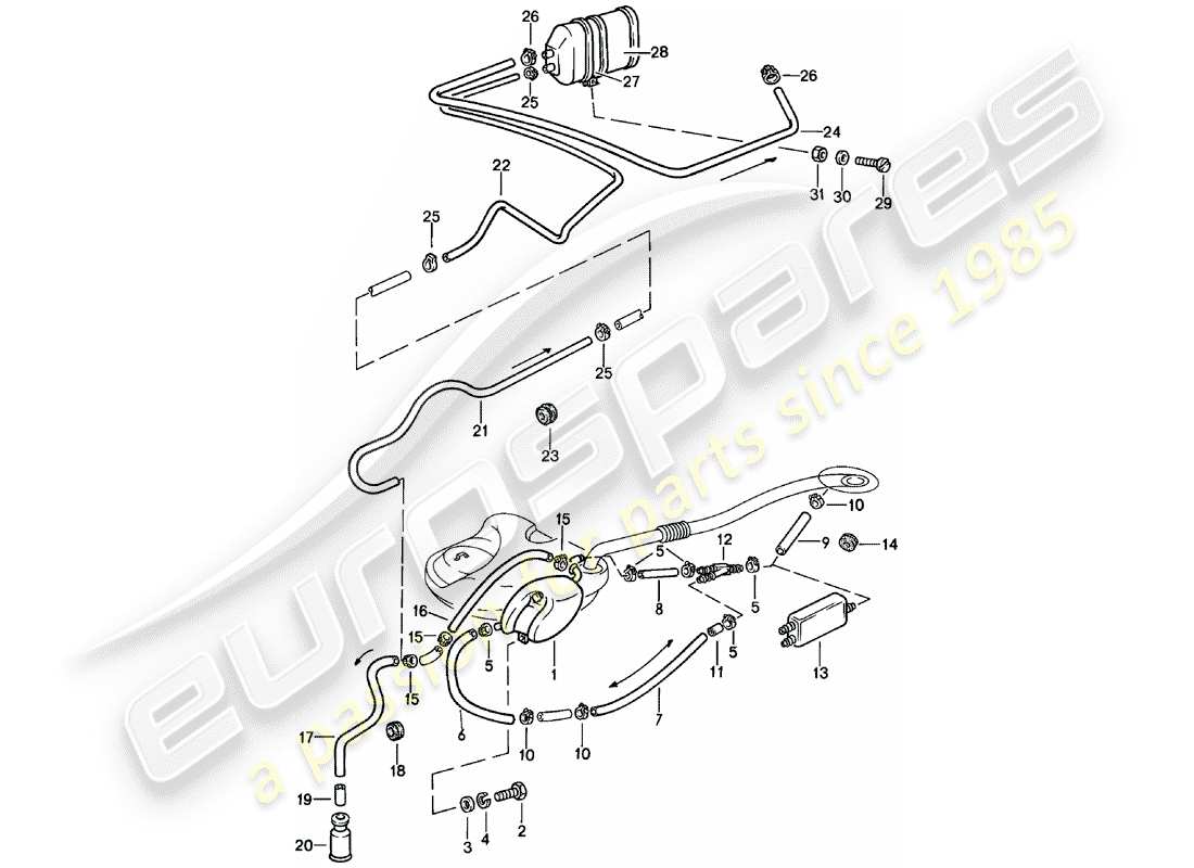 porsche 1983 (911) ventilación del tanque diagrama de piezas