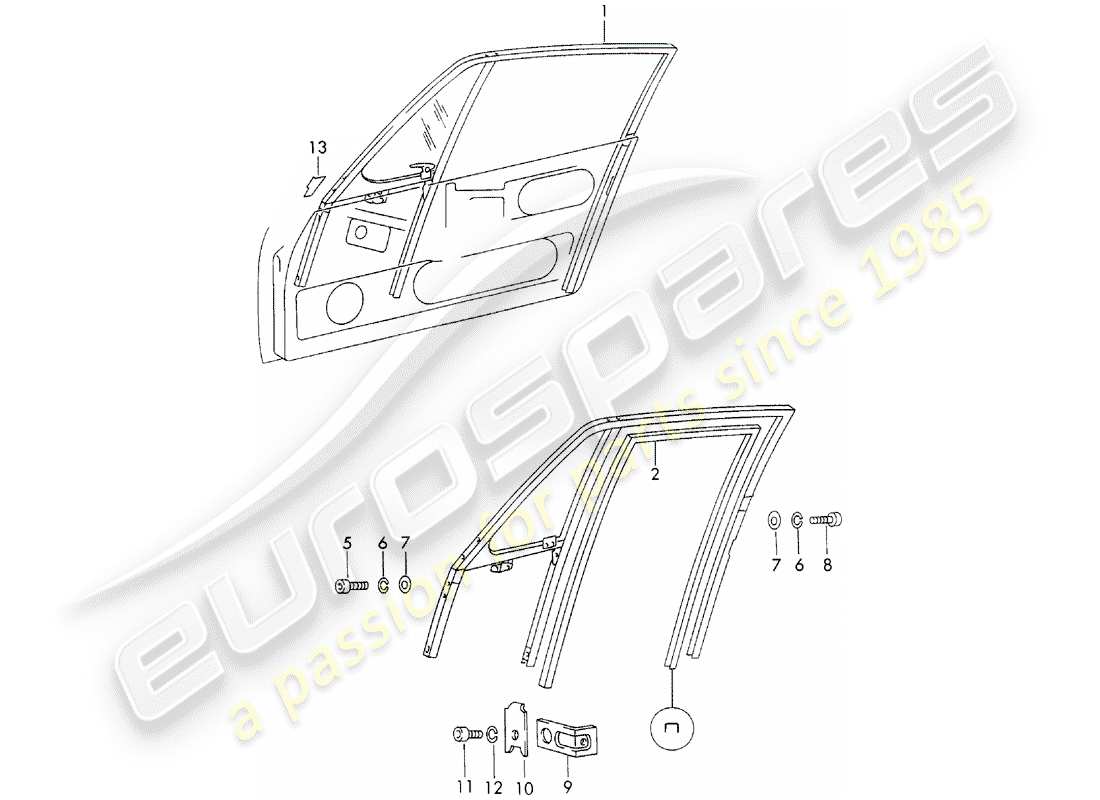porsche 1972 (911) marco de la ventana diagrama de piezas