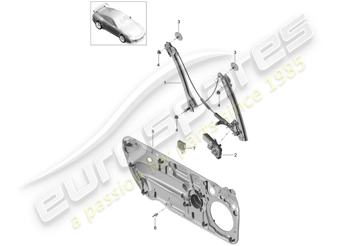 porsche 2017 (991-2 r/gt3/rs) diagrama de pieza del regulador de ventana