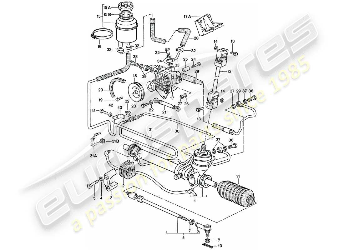 porsche 1982 (944) dirección asistida - engranaje de dirección - bomba de dirección asistida - diagrama de partes líneas