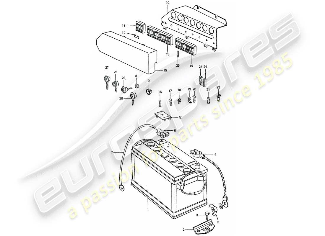 porsche 1977 (911) batería - placa diagrama de piezas