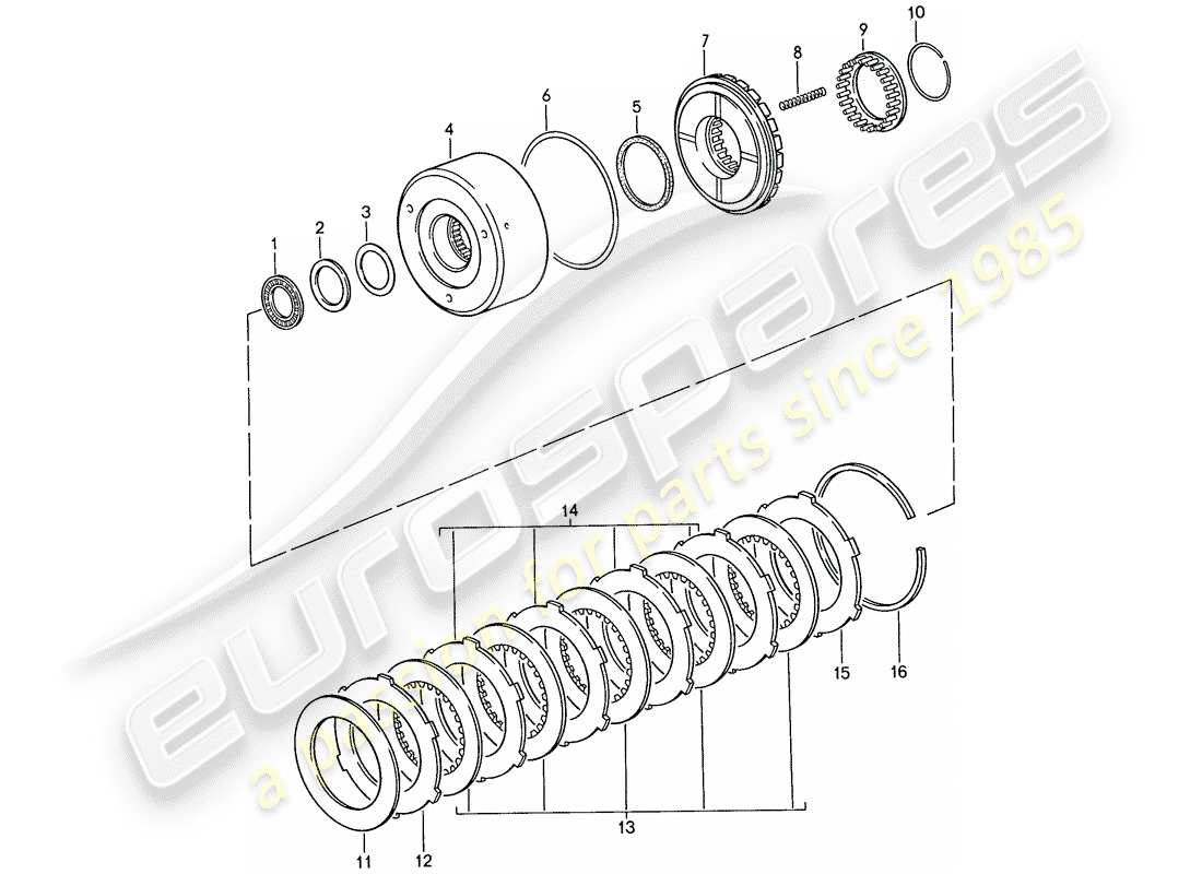 porsche 1987 (928) transmisión automática - embrague - k 1 diagrama de piezas