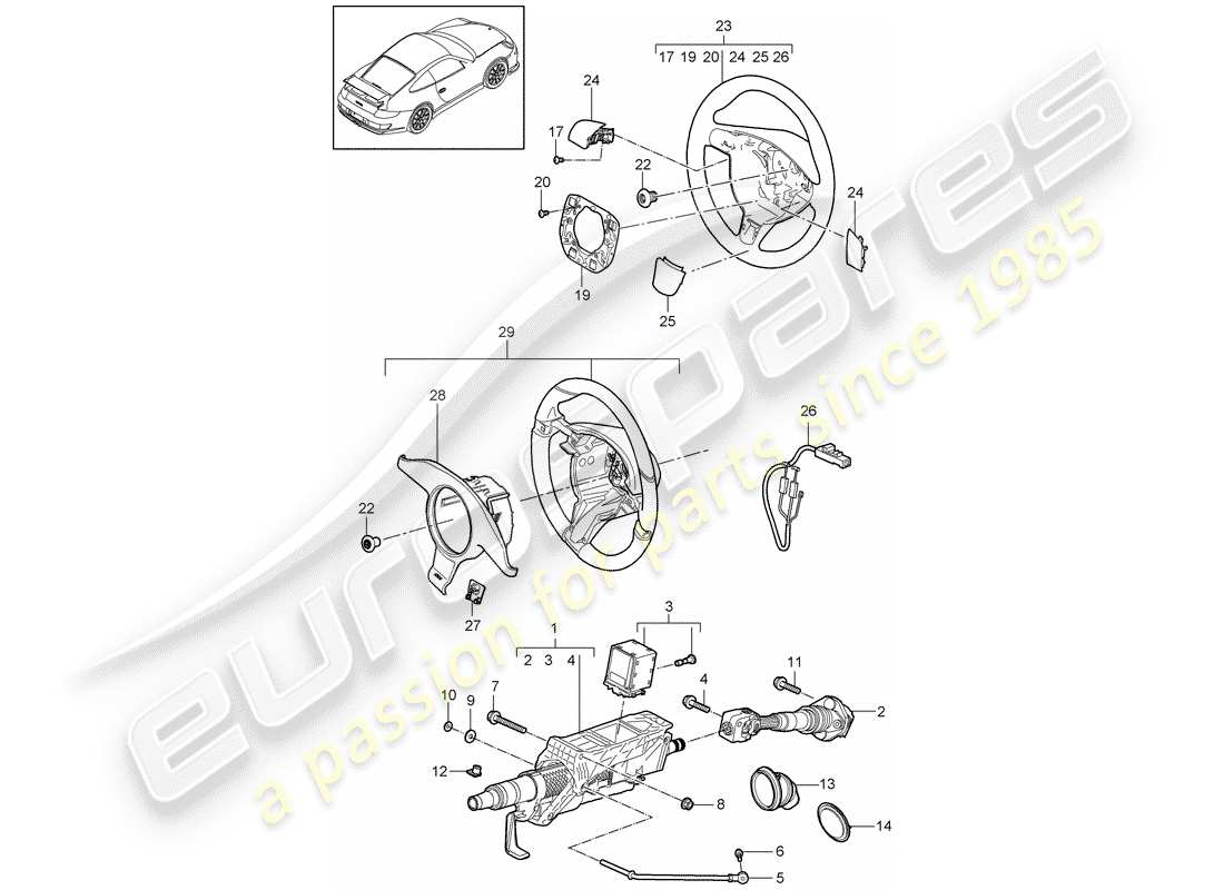 porsche 2011 (997-2 gt3) tubo protector de dirección diagrama de piezas