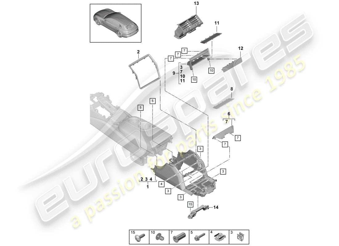 porsche 2020 (panamera 971-1) center console diagrama de piezas