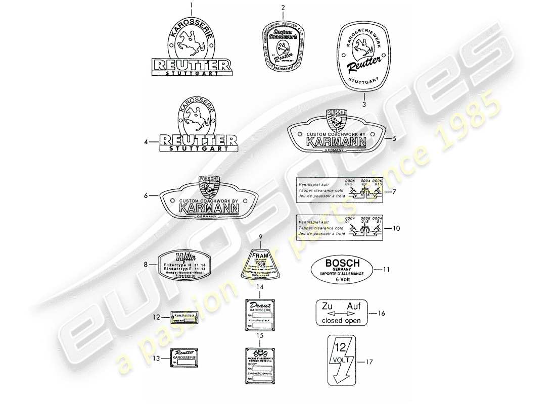 porsche 1961 (356b/356c) emblema - pegatina diagrama de piezas