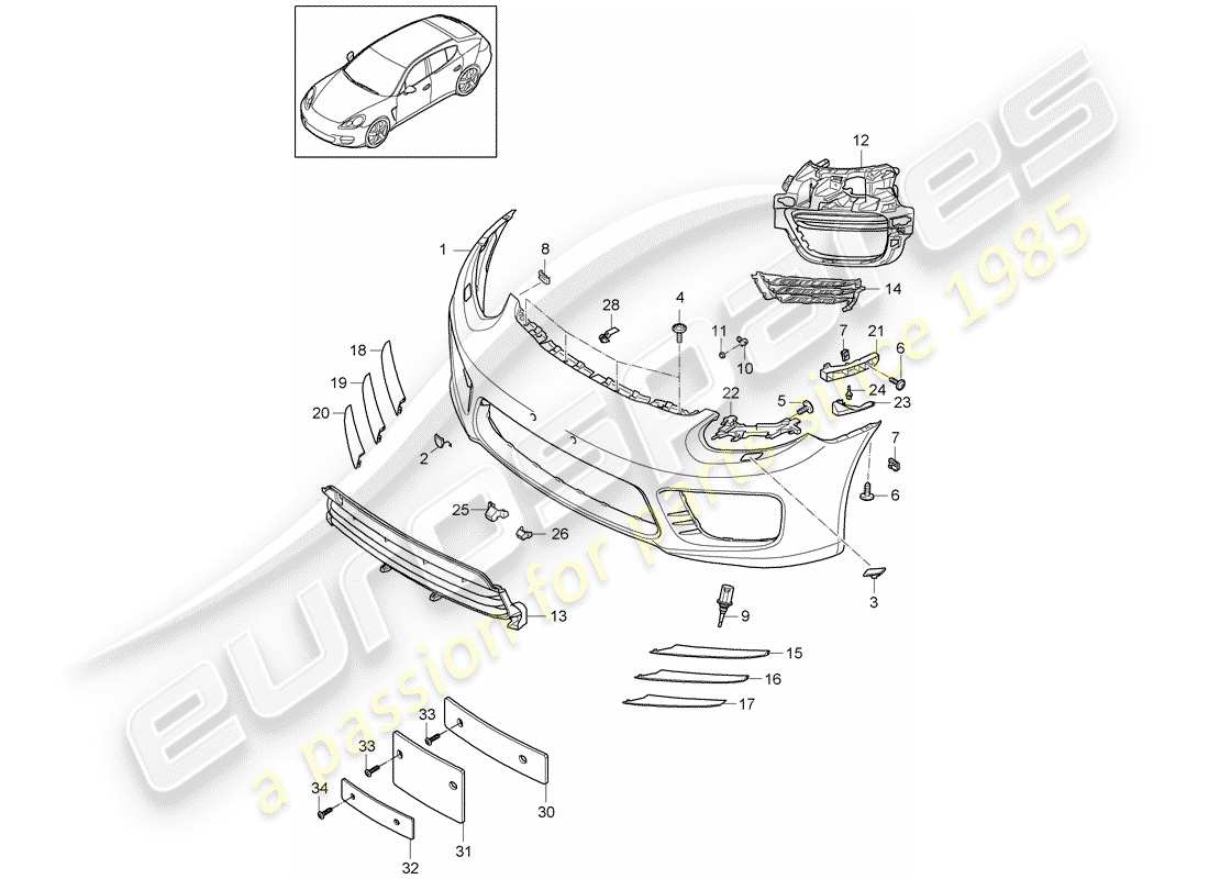 porsche 2011 (panamera 970) diagrama de piezas del parachoques