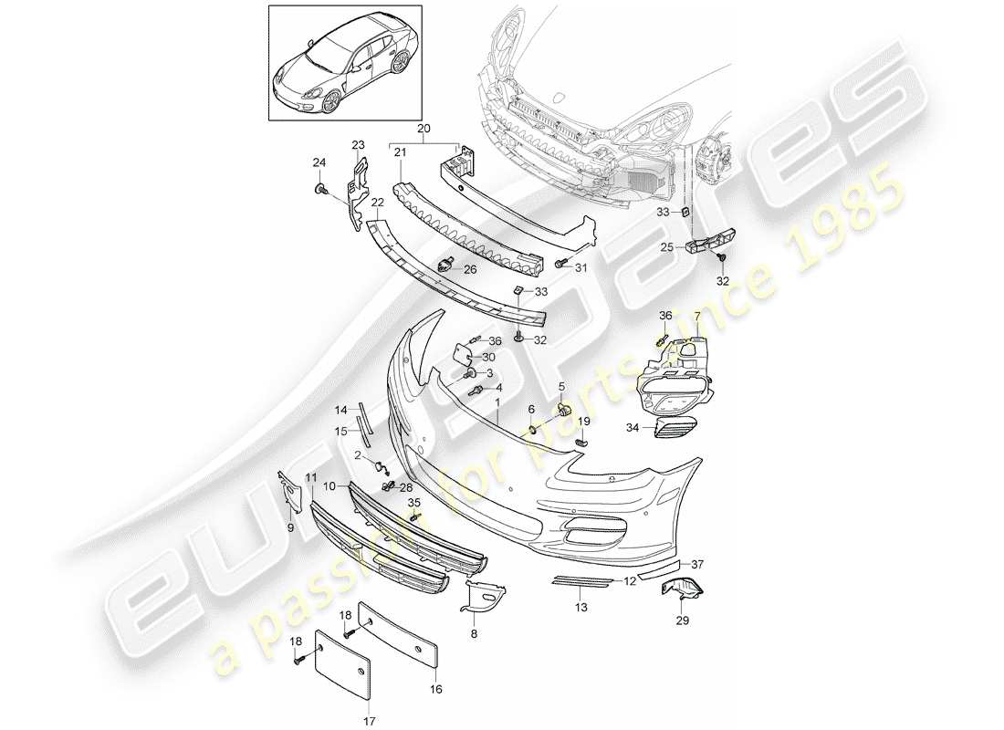 porsche 2014 (panamera 970) parachoque diagrama de piezas