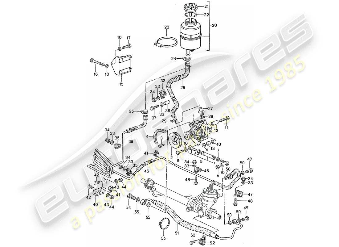 porsche 1991 (944) dirección asistida - bomba de dirección asistida - líneas diagrama de piezas