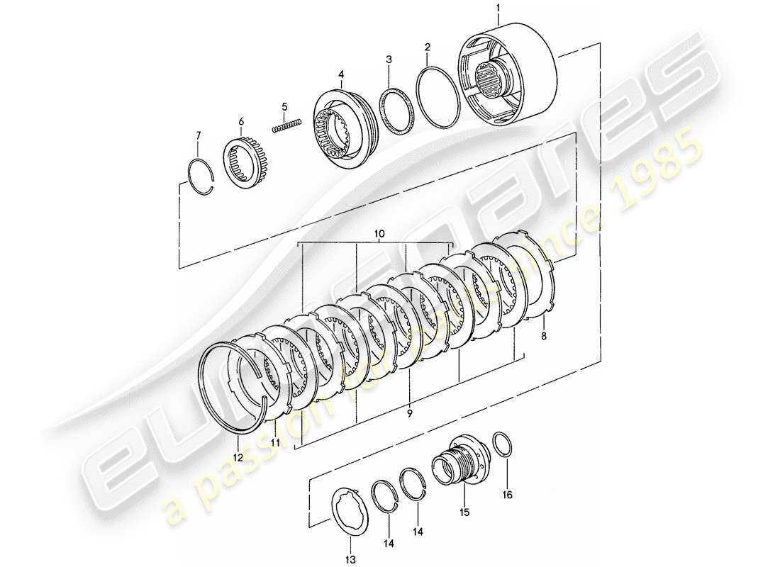 porsche 1990 (928) transmisión automática - embrague - k 2 diagrama de piezas