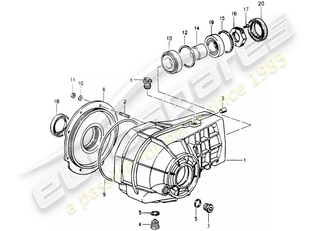 porsche 1993 (964) diferencial del eje delantero diagrama de piezas
