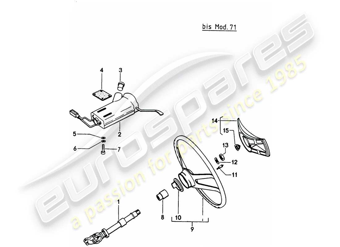 porsche 1975 (914) eje de dirección intermedio - volante - interruptor de la columna de dirección - d >> - mj 1971 diagrama de piezas