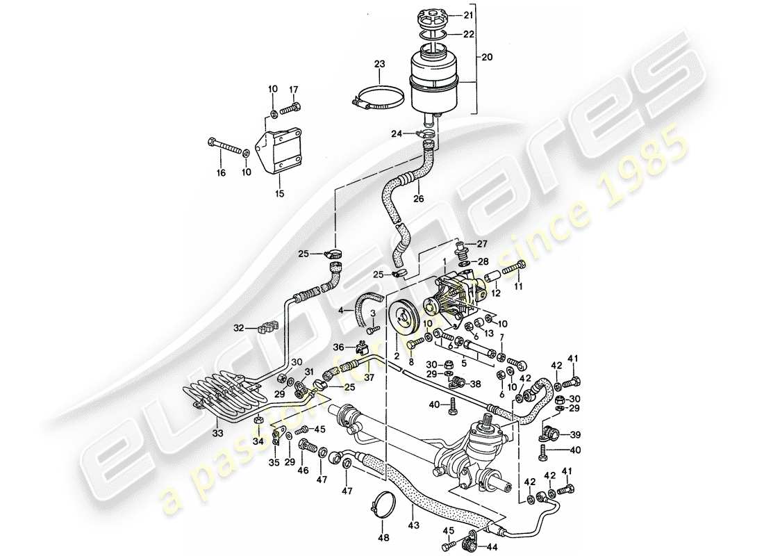 porsche 1993 (968) dirección asistida - bomba de dirección asistida - líneas diagrama de piezas
