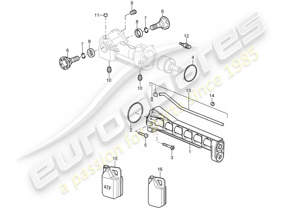 porsche 2008 (997-1 turbo / gt2) diferencial del eje delantero diagrama de piezas