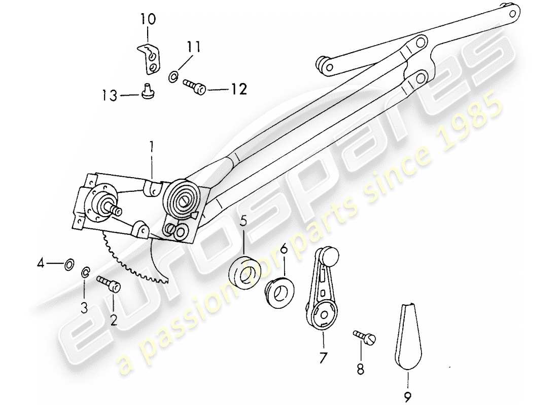 porsche 1972 (911) regulador de elevalunas - mecánico diagrama de piezas