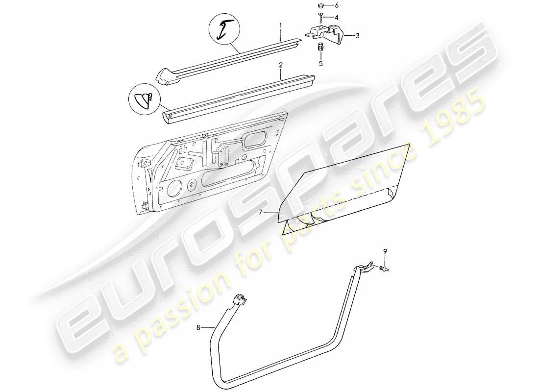 porsche 1990 (964) tira de sello - puertas diagrama de piezas
