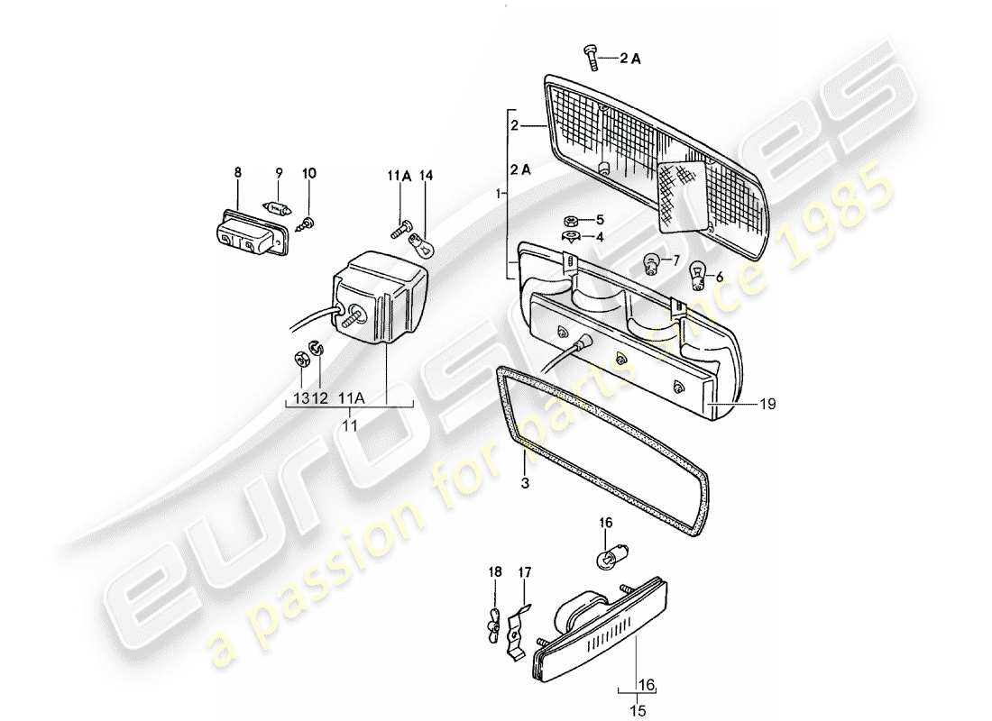 porsche 1981 (928) diagrama de piezas de la luz trasera