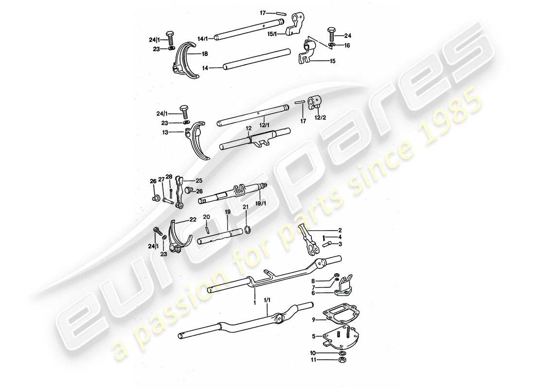 porsche 1977 (911 turbo) varillas de cambio - horquillas de cambio diagrama de piezas