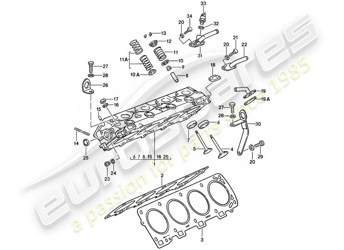 porsche 1982 (928) cabeza de cilindro diagrama de piezas