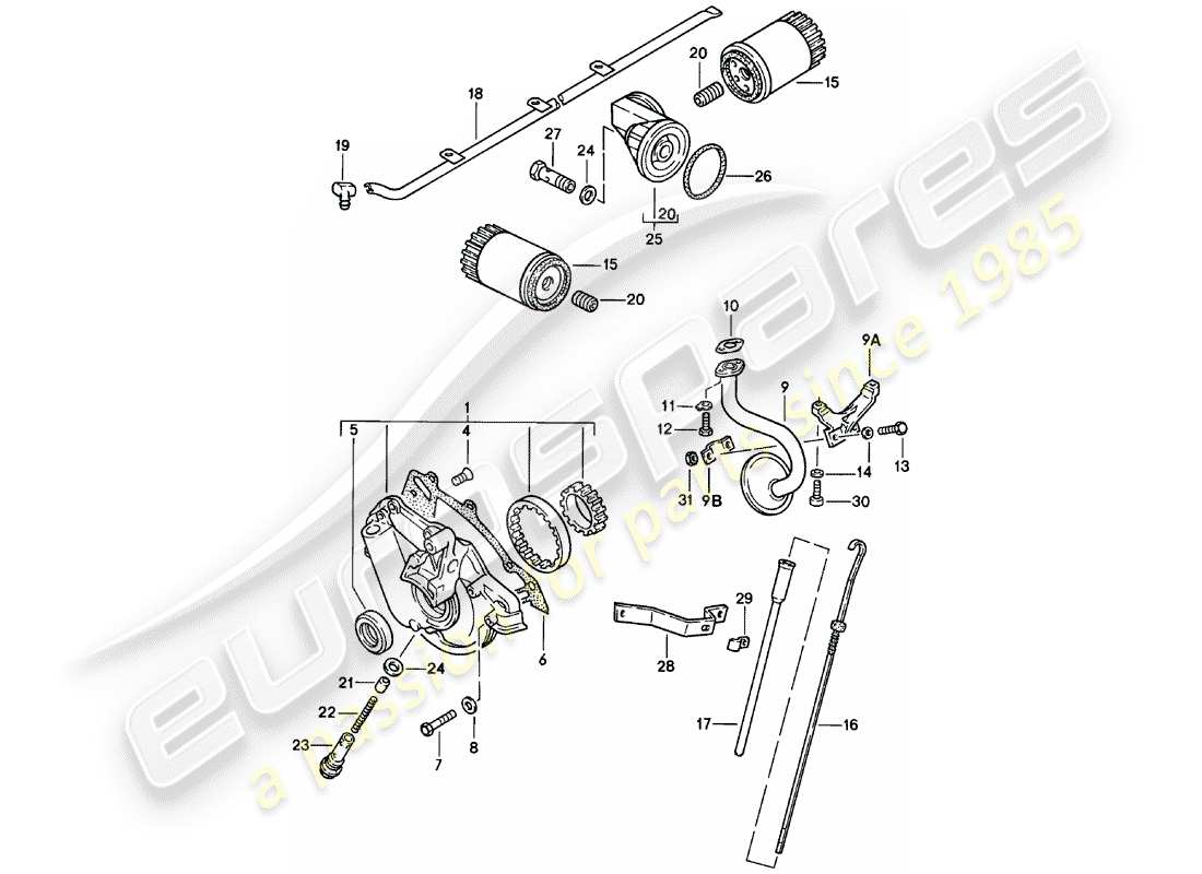 porsche 1983 (924) lubricación del motor diagrama de piezas