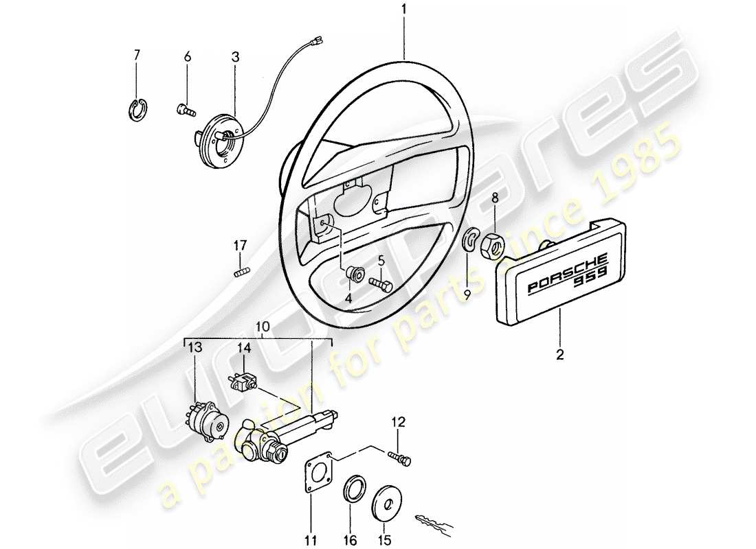 porsche 1987 (959) diagrama de piezas del volante