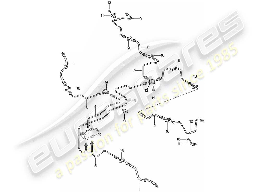 porsche 1987 (924s) diagrama de piezas de líneas de freno