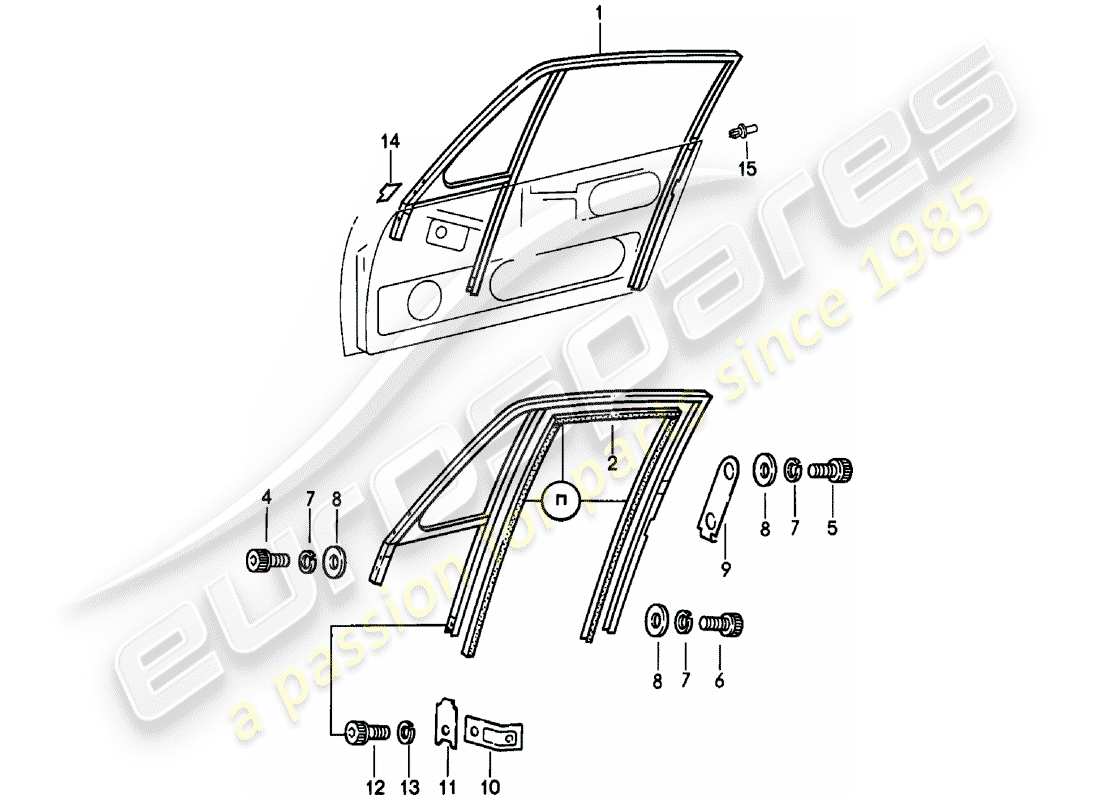 porsche 1981 (911) marco de la ventana diagrama de piezas