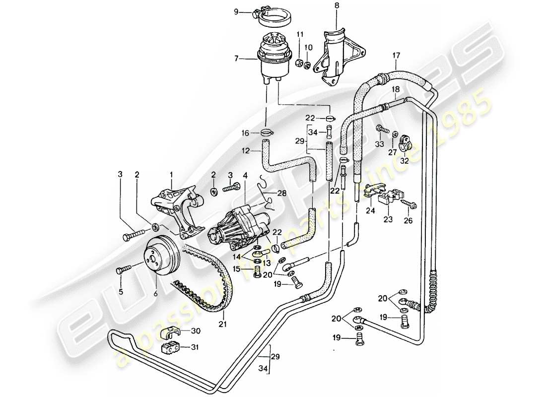 porsche 1994 (928) dirección asistida - líneas diagrama de piezas