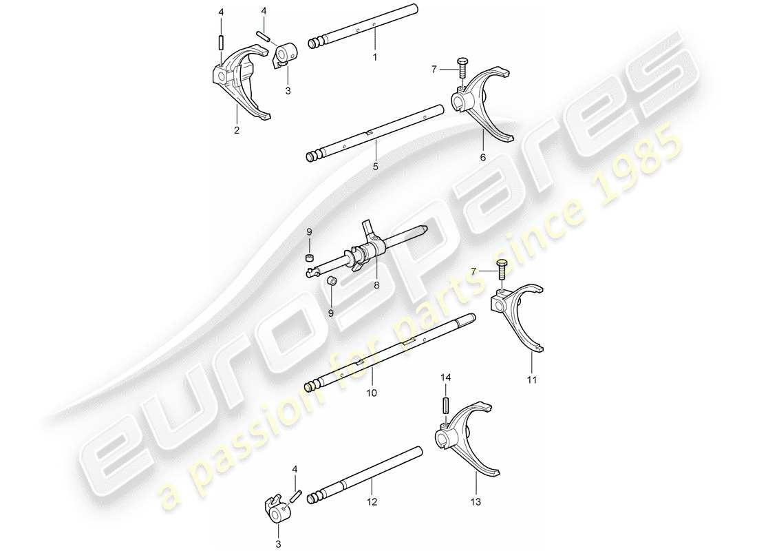 porsche 2009 997-2 turbo / gt2 diagrama de piezas del eje selector