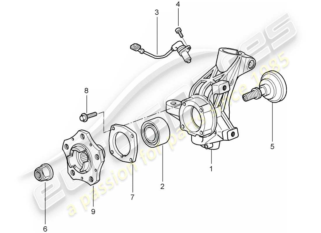 porsche 2007 (997-1 turbo / gt2) portador de ruedas diagrama de piezas