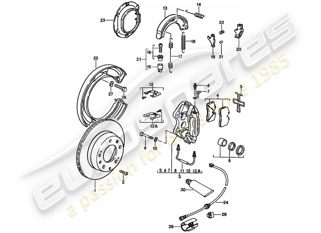 porsche 1983 (928) frenos de disco - eje trasero - d - mj 1986>> - mj 1986 diagrama de piezas