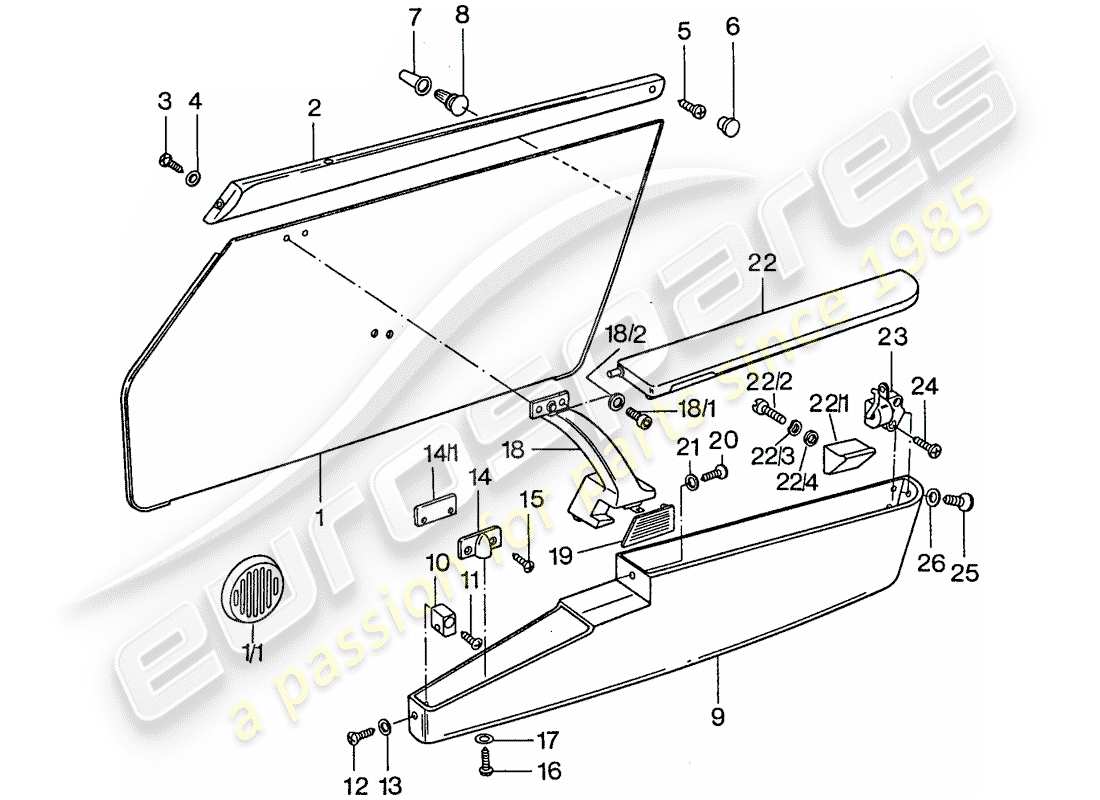 porsche 1977 (911) diagrama de piezas del panel de puerta