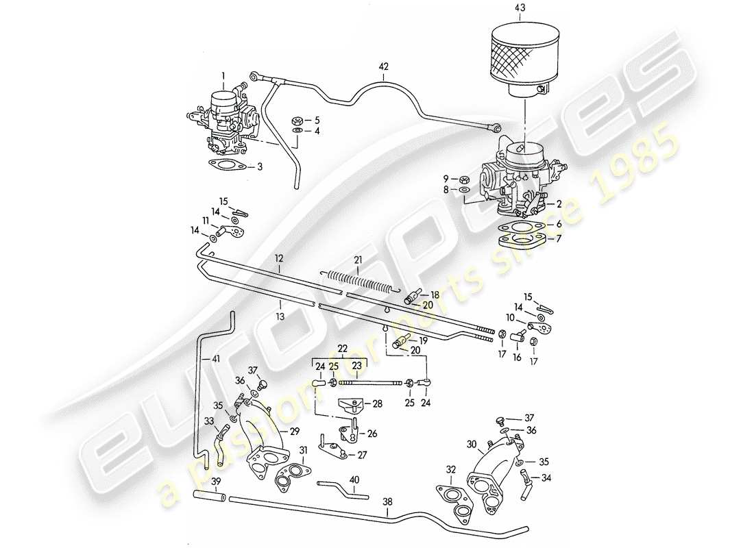 porsche 1954 (356/356a) carburador - solex 32pbj - solex 40pjcb - y - línea de suministro de combustible - diagrama de piezas de la bomba de combustible