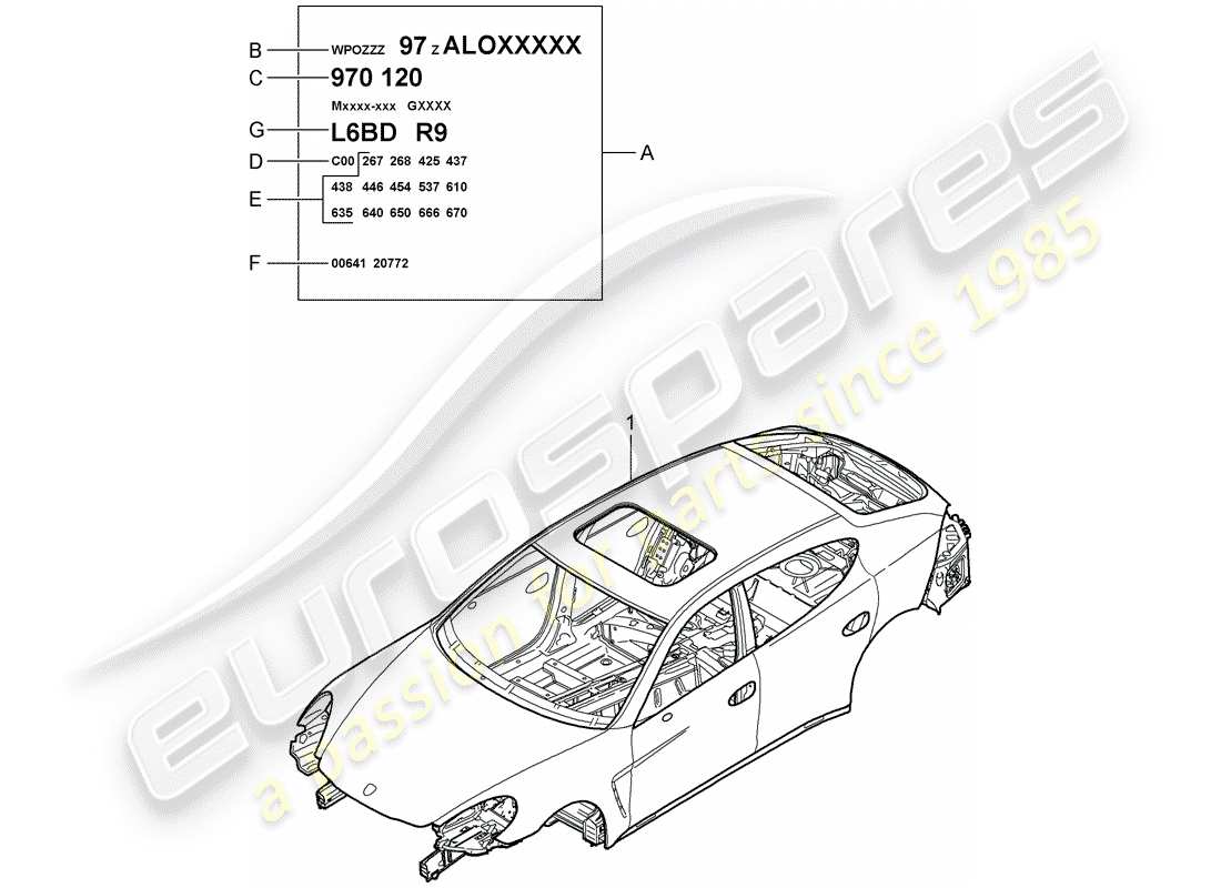 porsche 2014 (panamera 970) diagrama de piezas de la carrocería del coche