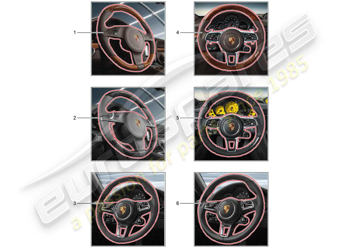 porsche 2013 (tequipment 98x/99x) volante multifunción diagrama de piezas